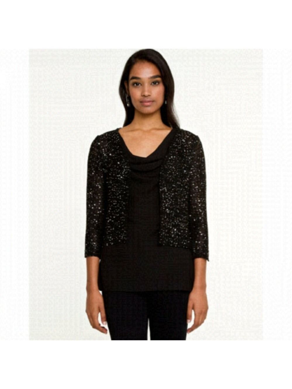 Women Le Chateau Sequin Knit Cropped Cardigan Size XXS